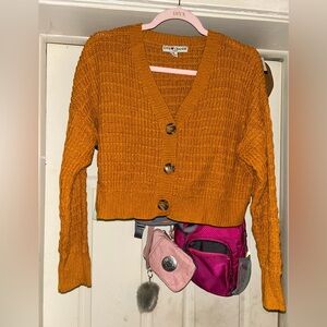 Orange Chunky Knit Cropped Cardigan Sweater